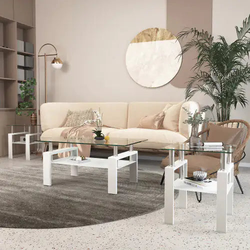 Set Of 2, Modern Tempered Glass Tea Table.
