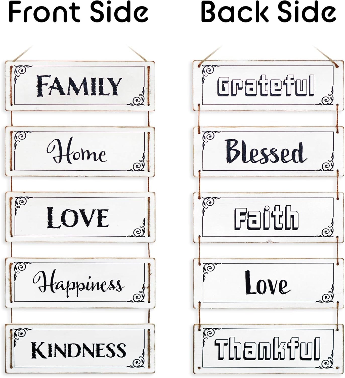 Farmhouse Wall Decor, Reversible Rustic Home Decor, Modern Hanging Decor, Wall Decor for Living Room, Bedroom, Family, Dining, and Kitchen Wall Decor, 24-Inch (Family, Home, Love, Happiness, Kindness)