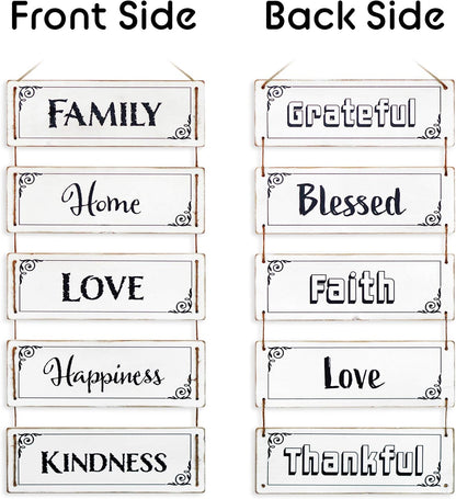 Farmhouse Wall Decor, Reversible Rustic Home Decor, Modern Hanging Decor, Wall Decor for Living Room, Bedroom, Family, Dining, and Kitchen Wall Decor, 24-Inch (Family, Home, Love, Happiness, Kindness)