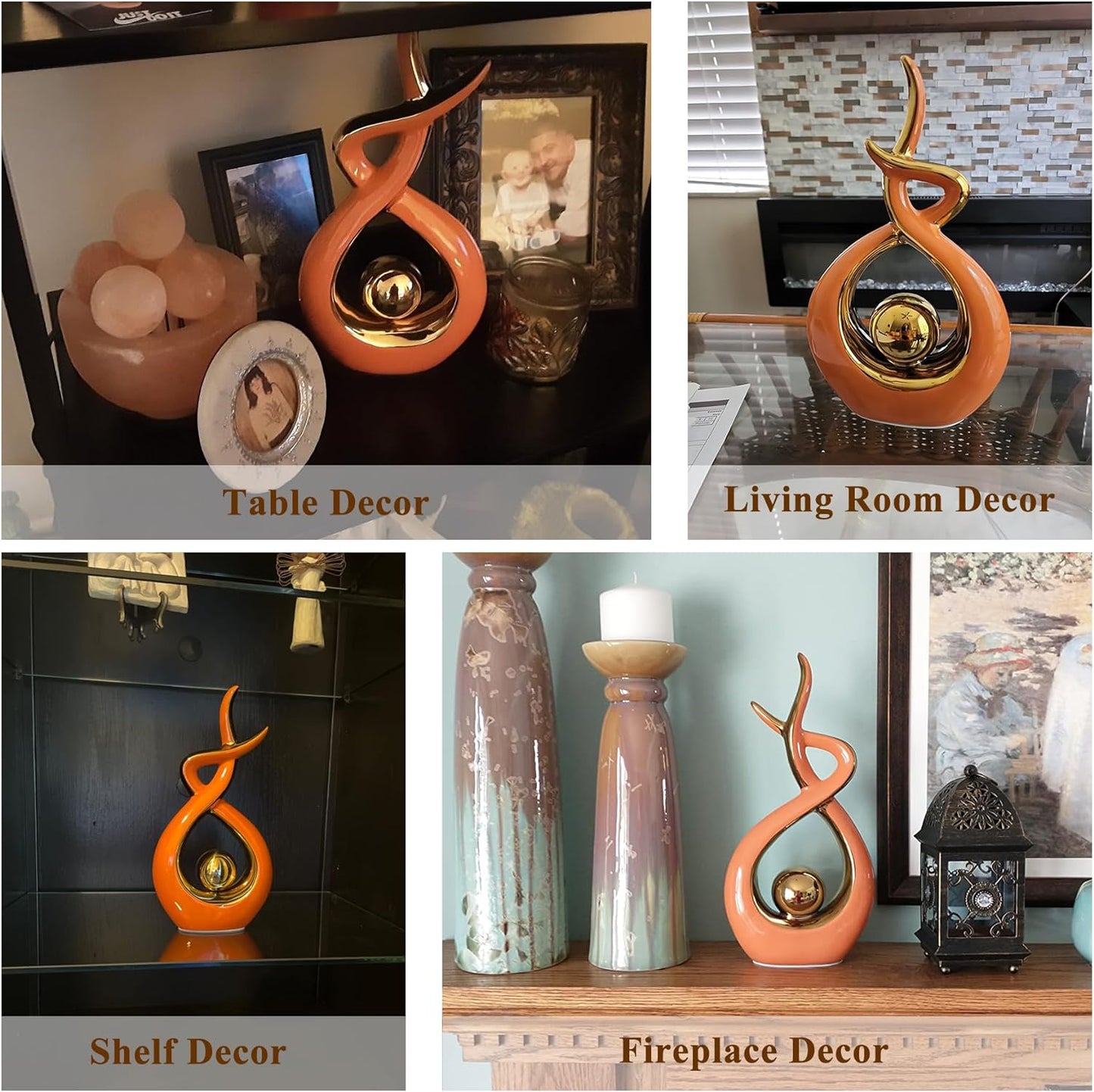 Home Decor Modern Art Ceramic Statue, Orange Coffee Table Decor, Hous Decorations for Living Room Dining Room Table Centerpiece Bookshelf (12.2" H)