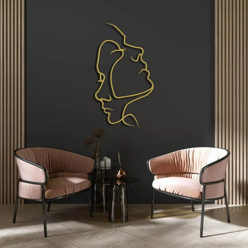 Creative Wall Hanging Iron Wall Decoration Couple Portrait Wall Decoration Metal Humanoid Abstract Line Home Wall Hanging