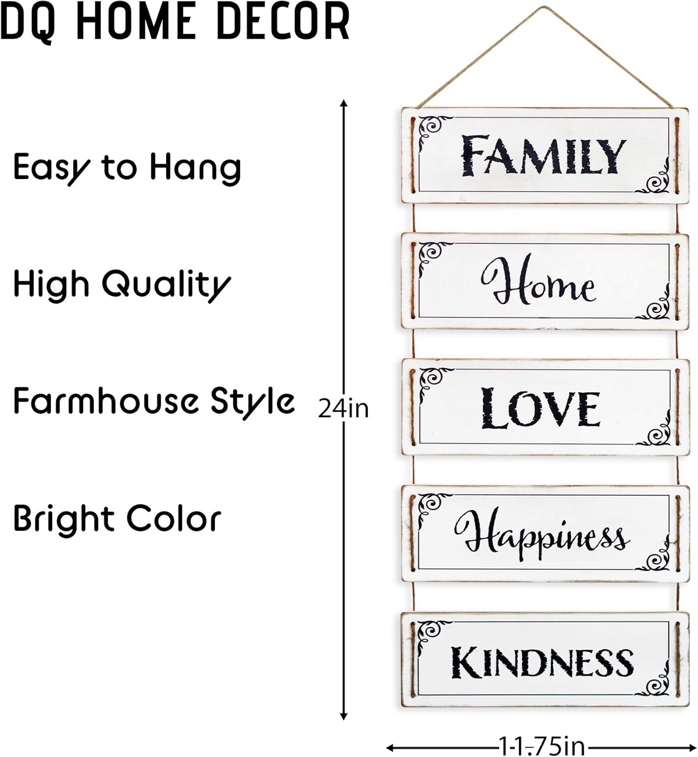 Farmhouse Wall Decor, Reversible Rustic Home Decor, Modern Hanging Decor, Wall Decor for Living Room, Bedroom, Family, Dining, and Kitchen Wall Decor, 24-Inch (Family, Home, Love, Happiness, Kindness)