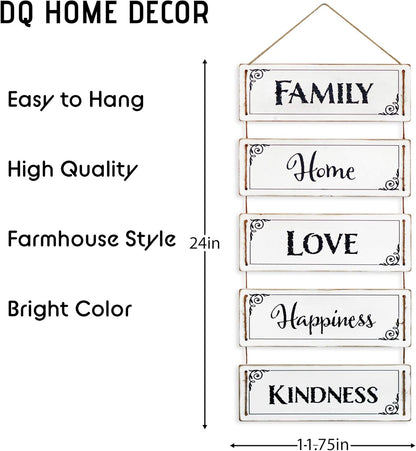 Farmhouse Wall Decor, Reversible Rustic Home Decor, Modern Hanging Decor, Wall Decor for Living Room, Bedroom, Family, Dining, and Kitchen Wall Decor, 24-Inch (Family, Home, Love, Happiness, Kindness)