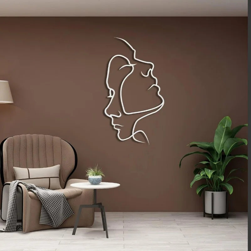 Creative Wall Hanging Iron Wall Decoration Couple Portrait Wall Decoration Metal Humanoid Abstract Line Home Wall Hanging