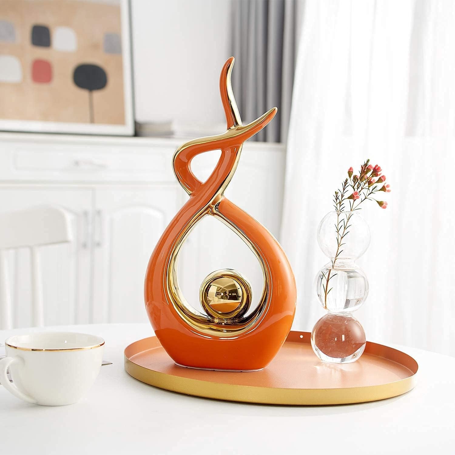 Home Decor Modern Art Ceramic Statue, Orange Coffee Table Decor, Hous Decorations for Living Room Dining Room Table Centerpiece Bookshelf (12.2" H)