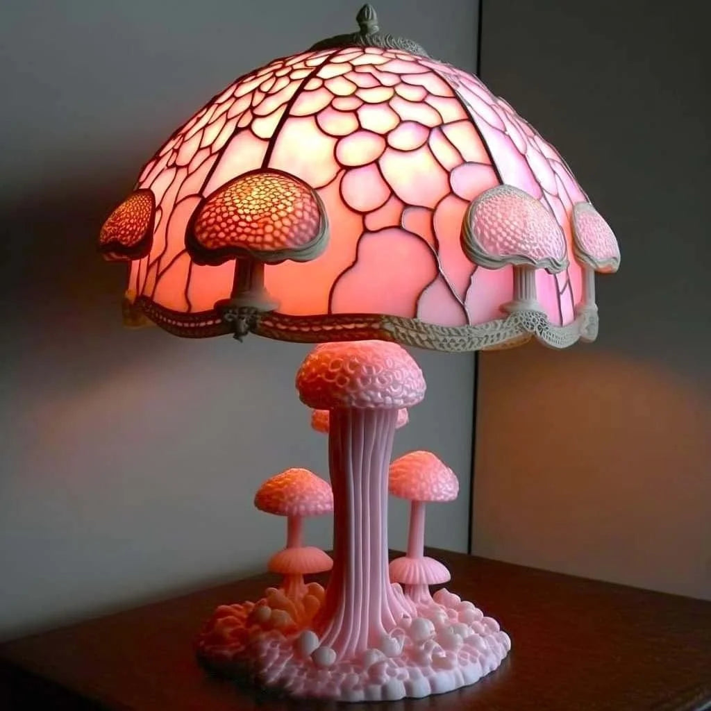 2" Mushroom Stainless Steel Table Lamp with Stained Glass Shade