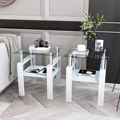Set Of 2, Modern Tempered Glass Tea Table.