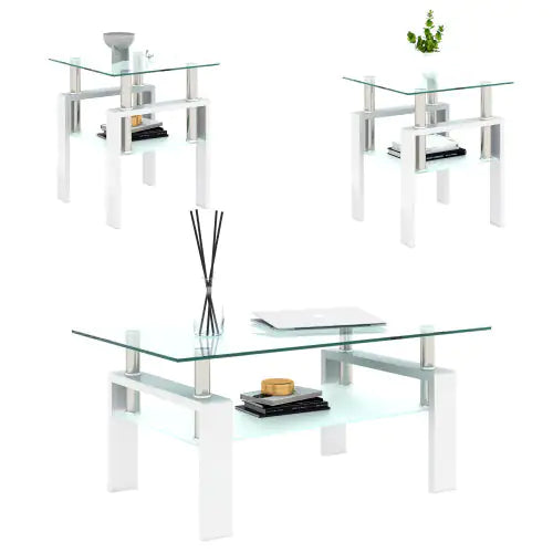 Set Of 2, Modern Tempered Glass Tea Table.