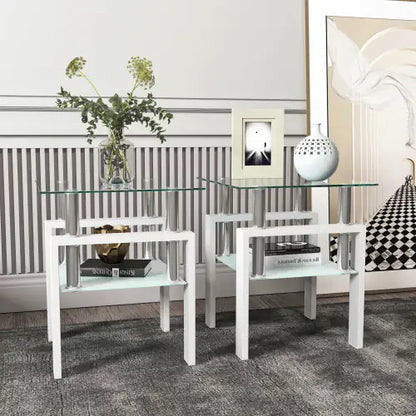 Set Of 2, Modern Tempered Glass Tea Table.