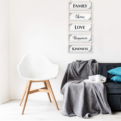 Farmhouse Wall Decor, Reversible Rustic Home Decor, Modern Hanging Decor, Wall Decor for Living Room, Bedroom, Family, Dining, and Kitchen Wall Decor, 24-Inch (Family, Home, Love, Happiness, Kindness)