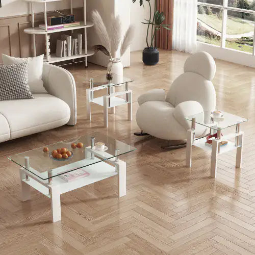 Set Of 2, Modern Tempered Glass Tea Table.