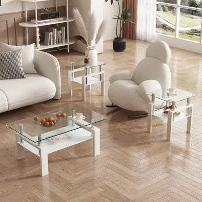 Set Of 2, Modern Tempered Glass Tea Table.