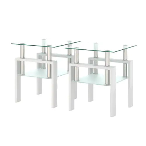 Set Of 2, Modern Tempered Glass Tea Table.
