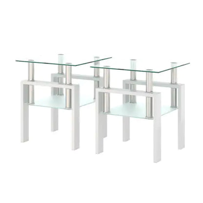 Set Of 2, Modern Tempered Glass Tea Table.