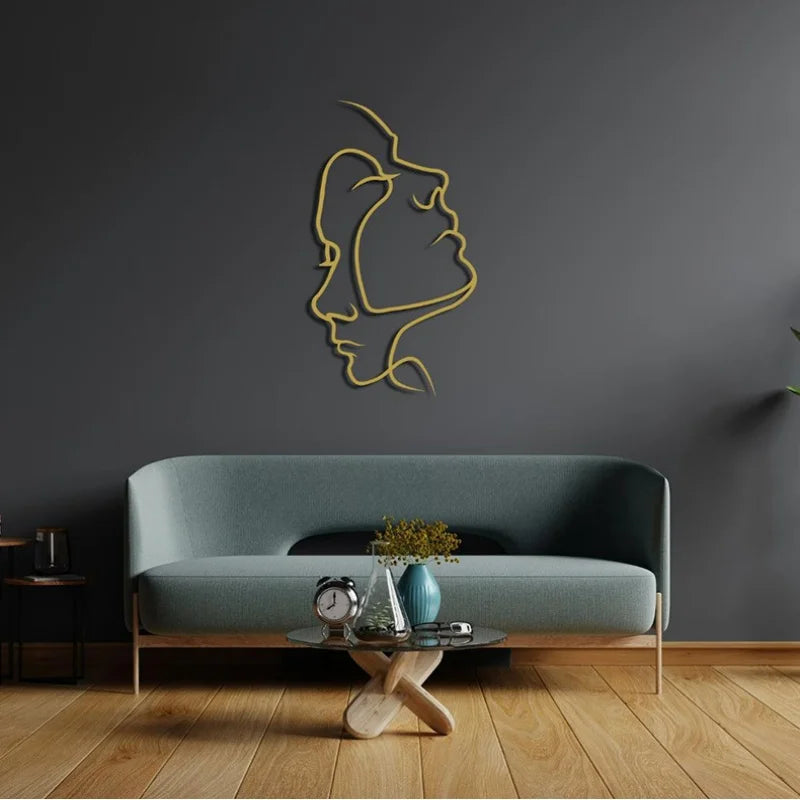 Creative Wall Hanging Iron Wall Decoration Couple Portrait Wall Decoration Metal Humanoid Abstract Line Home Wall Hanging