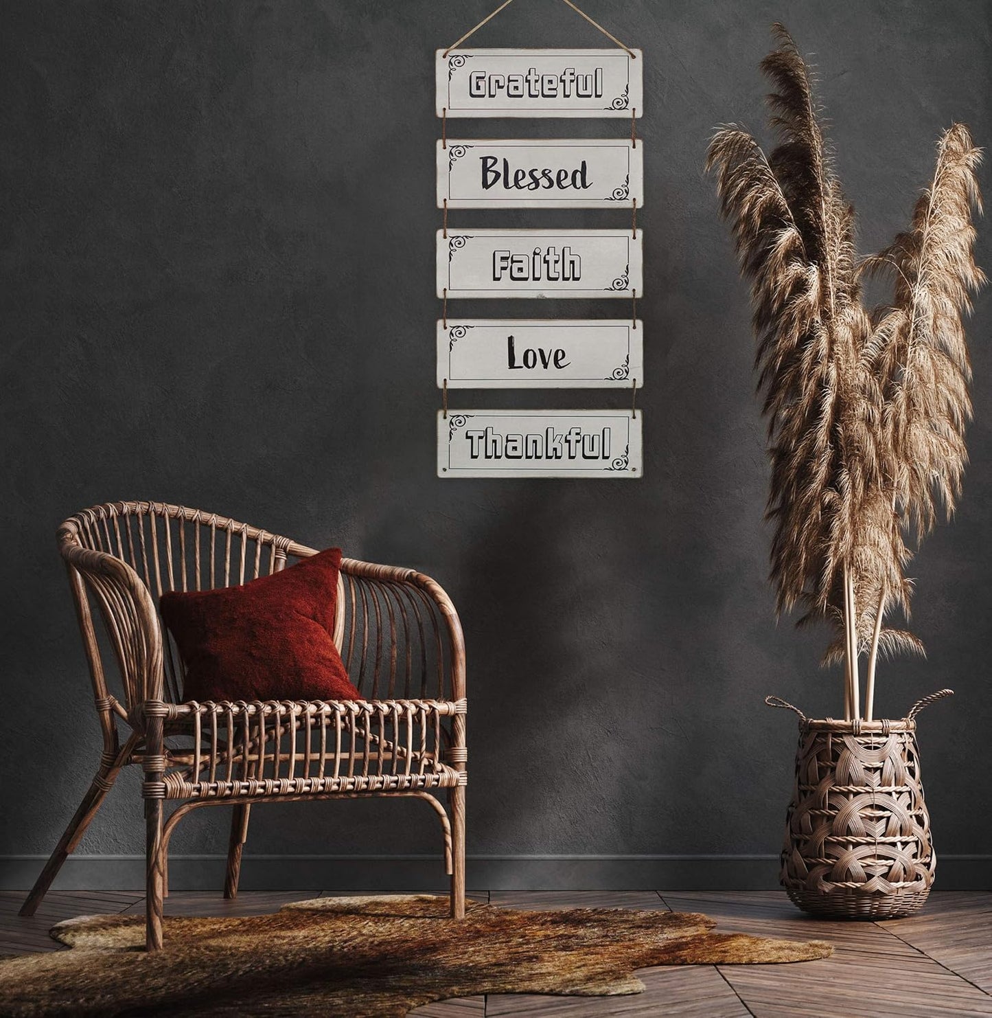 Farmhouse Wall Decor, Reversible Rustic Home Decor, Modern Hanging Decor, Wall Decor for Living Room, Bedroom, Family, Dining, and Kitchen Wall Decor, 24-Inch (Family, Home, Love, Happiness, Kindness)