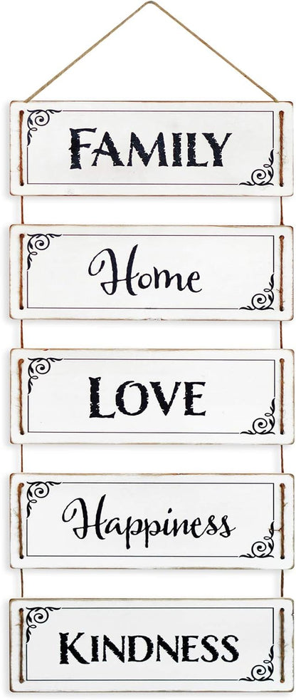 Farmhouse Wall Decor, Reversible Rustic Home Decor, Modern Hanging Decor, Wall Decor for Living Room, Bedroom, Family, Dining, and Kitchen Wall Decor, 24-Inch (Family, Home, Love, Happiness, Kindness)