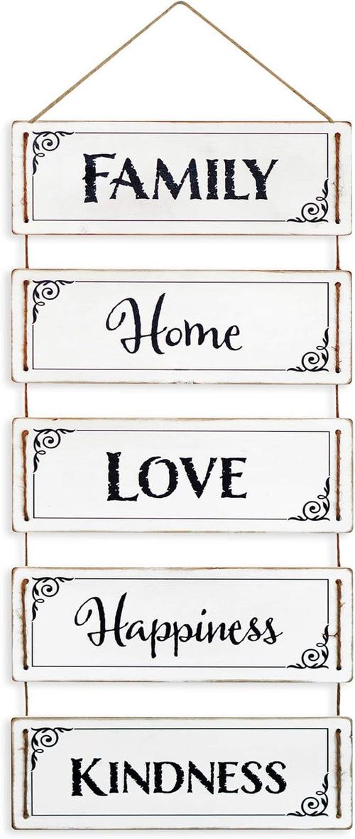 Farmhouse Wall Decor, Reversible Rustic Home Decor, Modern Hanging Decor, Wall Decor for Living Room, Bedroom, Family, Dining, and Kitchen Wall Decor, 24-Inch (Family, Home, Love, Happiness, Kindness)