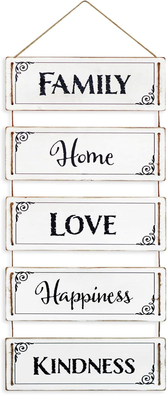 Farmhouse Wall Decor, Reversible Rustic Home Decor, Modern Hanging Decor, Wall Decor for Living Room, Bedroom, Family, Dining, and Kitchen Wall Decor, 24-Inch (Family, Home, Love, Happiness, Kindness)