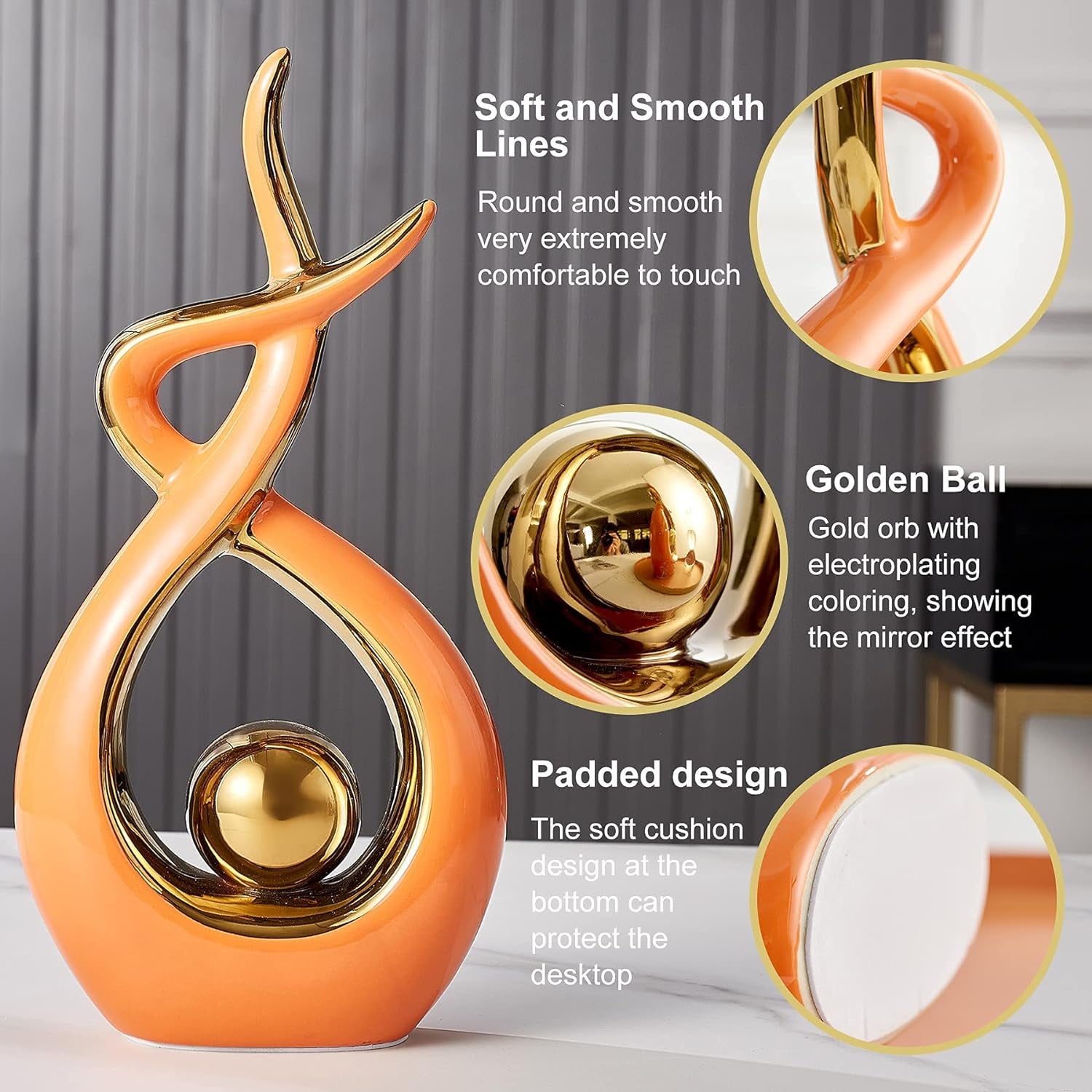 Home Decor Modern Art Ceramic Statue, Orange Coffee Table Decor, Hous Decorations for Living Room Dining Room Table Centerpiece Bookshelf (12.2" H)