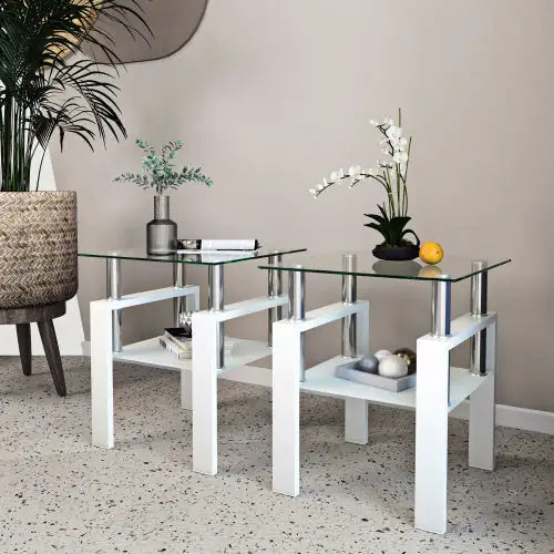 Set Of 2, Modern Tempered Glass Tea Table.